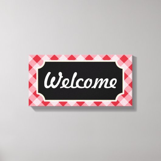 Red Gingham Welcome Sign Canvas (Voorkant)