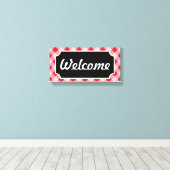 Red Gingham Welcome Sign Canvas (Insitu (Houten vloer))