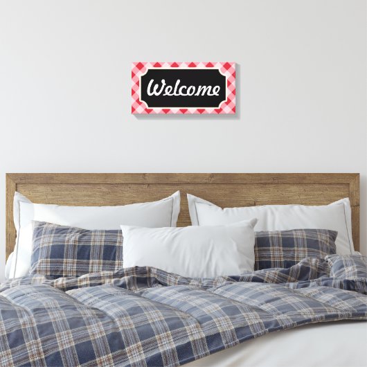 Red Gingham Welcome Sign Canvas (Insitu (Slaapkamer))