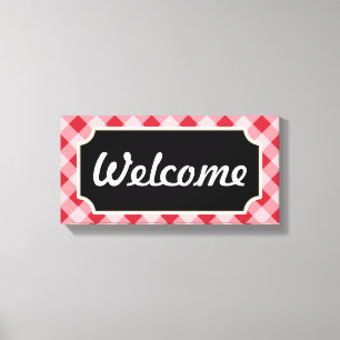 Red Gingham Welcome Sign Canvas Afdruk