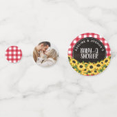 Red Gingham & Zonnebloemen Baby-Q Douche Confetti (Voorkanten)
