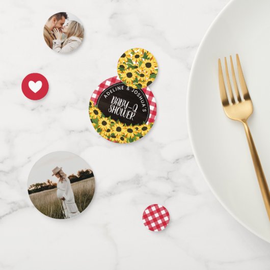 Red Gingham & Zonnebloemen Baby-Q Douche Confetti (Groep)