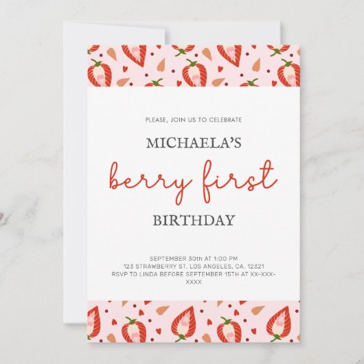 Red Girl Berry eerste verjaardag Kaart (Voorkant)