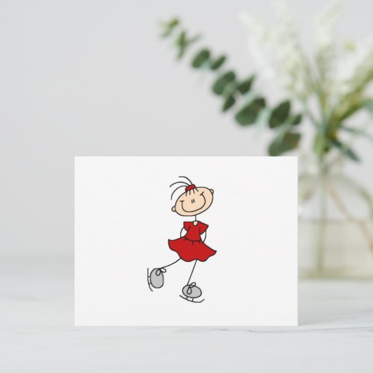 Red Girl Ice Skater T-shirts en cadeautjes Briefkaart (Staand voorkant)