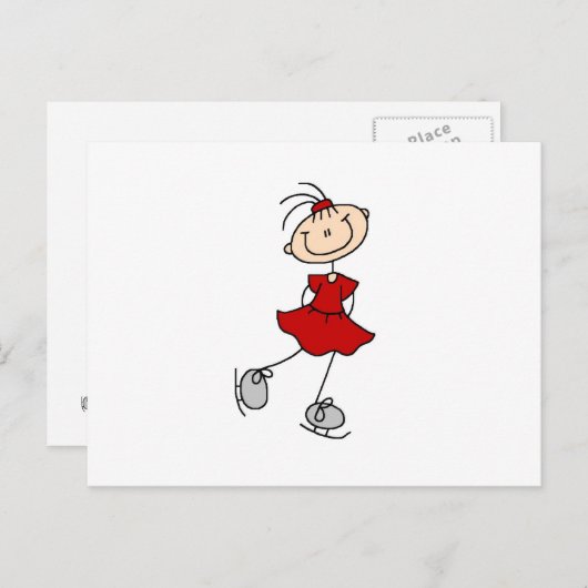 Red Girl Ice Skater T-shirts en cadeautjes Briefkaart (Voorkant / Achterkant)