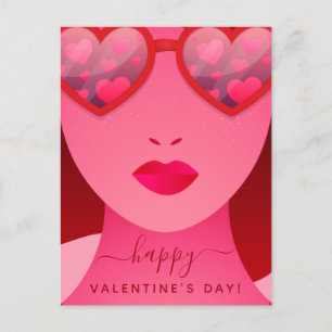 Red Girl Model Face Heart Sunbril Love Name Feestdagenkaart