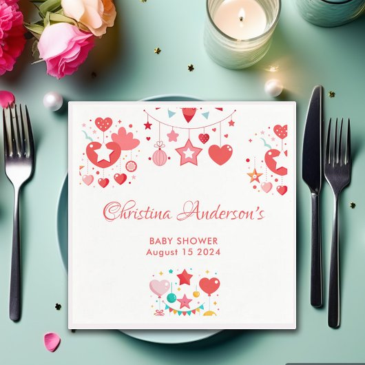 Red Girl Stars Sprinkle Baby shower Servet