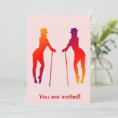 Red Girls Dancing Jazz Invitation Kaart (Staand voorkant)