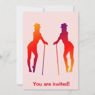 Red Girls Dancing Jazz Invitation Kaart