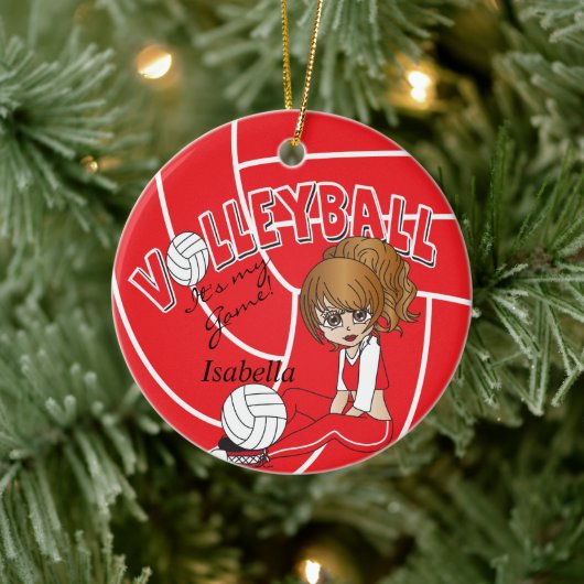 Red Girly Volleyball Keramisch Ornament (Boom)