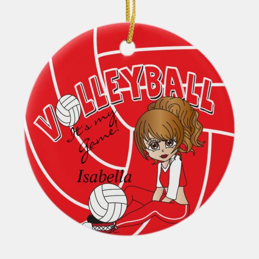 Red Girly Volleyball Keramisch Ornament (Voorkant)