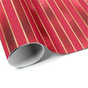 Red Glam Gold Stripes Cadeaupapier