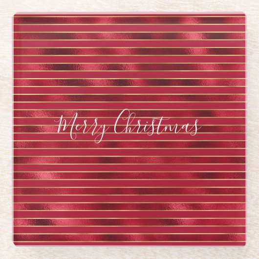 Red Glam Gold Stripes Glazen Onderzetter (Voorkant)