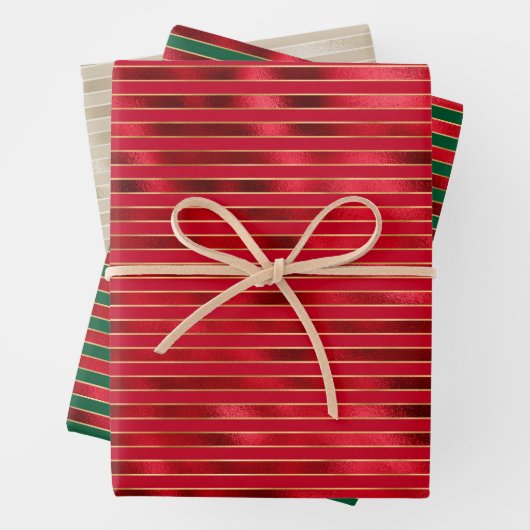 Red Glam Gold Stripes Inpakpapier Vel (In situ)