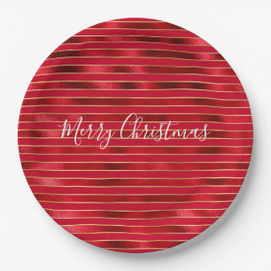 Red Glam Gold Stripes Papieren Bordje