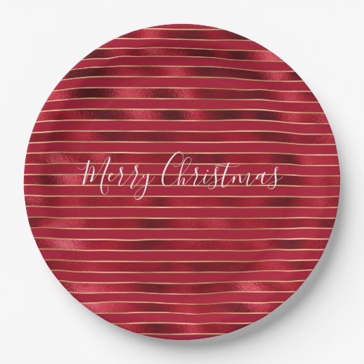 Red Glam Gold Stripes Papieren Bordje (Voorkant)