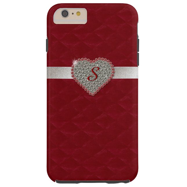 Red Glam Heart Monogram iPhone 6 Plus hoesje (Achterkant)