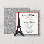 Red Glam Paris Thmed Faux Glitter Sweet 16 Kaart (Voorkant / Achterkant)