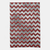 Red Glam Silver White Zigzag Stripes Theedoek (Verticaal)