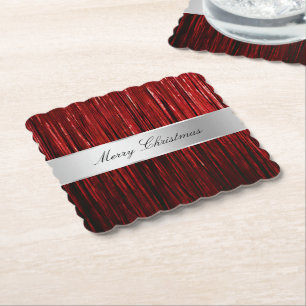 Red Glam Tinsel Stripes Kartonnen Onderzetters