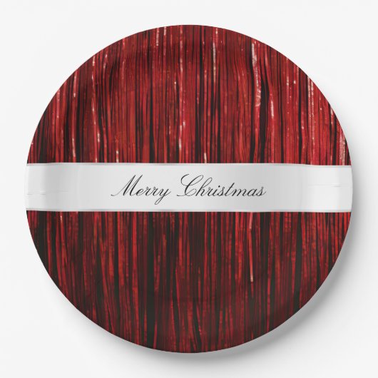 Red Glam Tinsel Stripes Papieren Bordje (Voorkant)