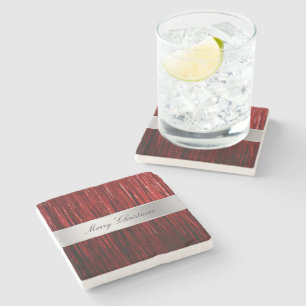 Red Glam Tinsel Stripes Stenen Onderzetter