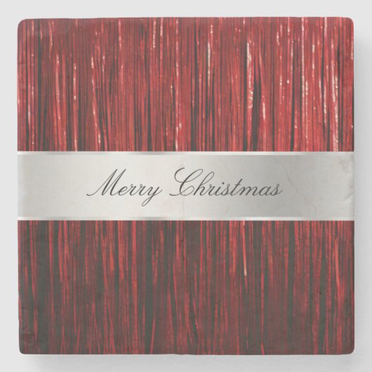 Red Glam Tinsel Stripes Stenen Onderzetter (Voorkant)