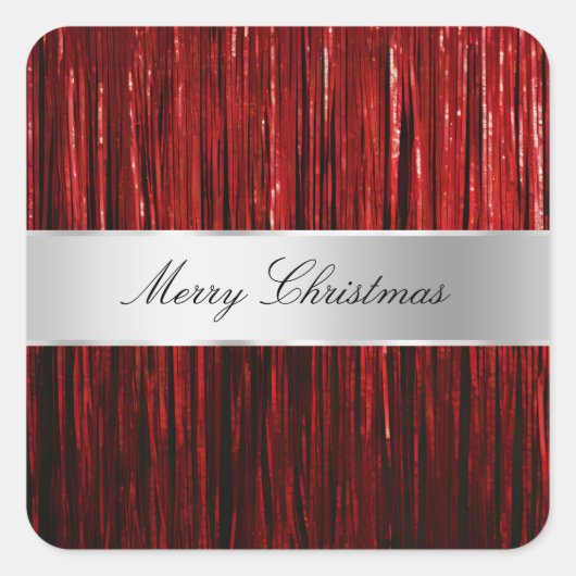 Red Glam Tinsel Stripes Vierkante Sticker (Voorkant)
