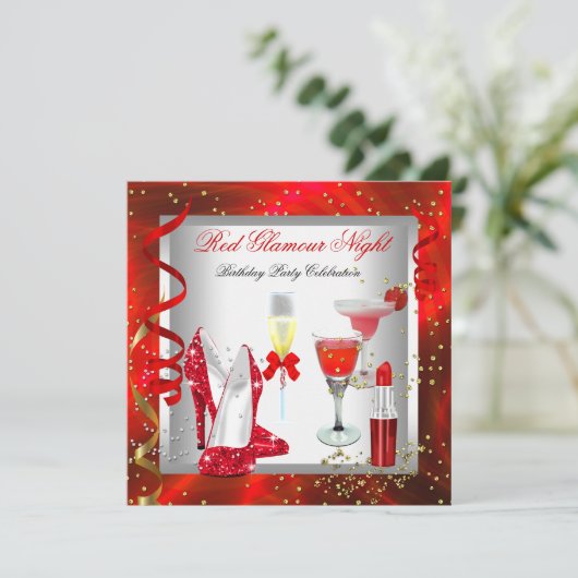 Red Glamor Night Cocktails Champagne Party Kaart (Staand voorkant)