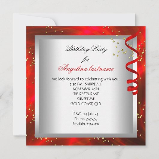 Red Glamor Night Cocktails Champagne Party Kaart (Achterkant)