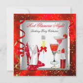 Red Glamor Night Cocktails Champagne Party Kaart (Voorkant)