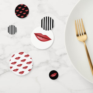 Red Glansy Lips Lipstick Kiss Beauty Party Confetti