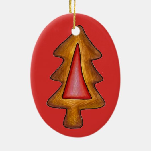 Red Glas in lood kerstboom Cookie Keramisch Ornament (Achterkant)