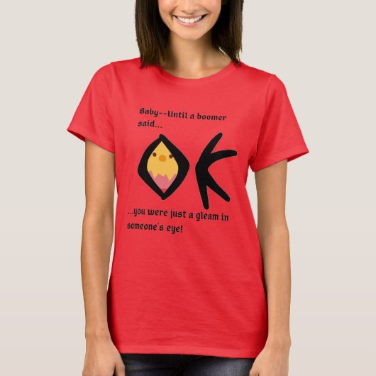 Red 'Gleam in Eye' Basic T-Shirt Boomeranged (Voorkant)