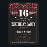 Red Glitter 16th Birthday Invitation Kaart<br><div class="desc">Red Glitter 16th Birthday Invitation. Witte Typografie. Achtergrond zwart-wit karton. Kinderen van afgelopen dag. Mannelijke Mannen of vrouwen: Birthday. Kinder jongen of meisje Lady Teen Teenage Bday Invite. 13e 15e 16e 18e 21e 30e 40e 50e 60e 70e 80e 90e 100e. Elke leeftijd. Voor verdere aanpassing, te klikken gelieve de knoop...</div>