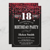 Red Glitter 18th Birthday Invitation Kaart (Voorkant / Achterkant)