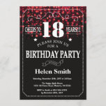 Red Glitter 18th Birthday Invitation Kaart<br><div class="desc">Red Glitter 18th Birthday Invitation. Witte Typografie. Achtergrond zwart-wit karton. Volwassen verjaardag. Mannelijke Mannen of vrouwen: Birthday. Kinder jongen of meisje Lady Teen Teenage Bday Invite. 13e 15e 16e 18e 21e 30e 40e 50e 60e 70e 80e 90e 100e. Elke leeftijd. Voor verdere aanpassing, te klikken gelieve de knoop "van de...</div>