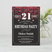 Red Glitter 21st Birthday Invitation Kaart (Staand voorkant)