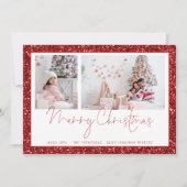 Red Glitter 2 Photo Script Merry Kerstmis Kaart (Voorkant)