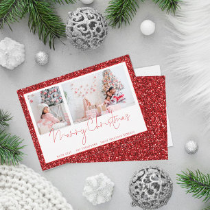 Red Glitter 2 Photo Script Merry Kerstmis Kaart