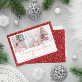 Red Glitter 2 Photo Script Merry Kerstmis Kaart