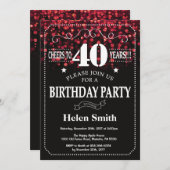 Red Glitter 40e verjaardag Kaart (Voorkant / Achterkant)