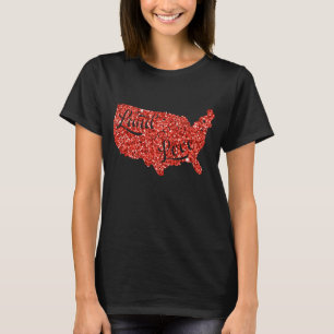 Red Glitter 4 juli Patriotic USA Map Trendy T-shirt