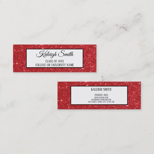 Red Glitter Afstuderen Naam Kaart invoegen Contactkaartje (Voorkant / Achterkant)