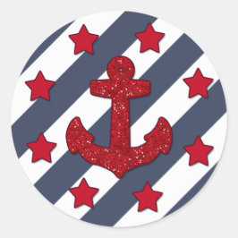 Red Glitter Anchor Round Sticker, glanzend Ronde Sticker