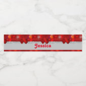 Red glitter and Ribbon print Waterfles Etiket (Enkel label)