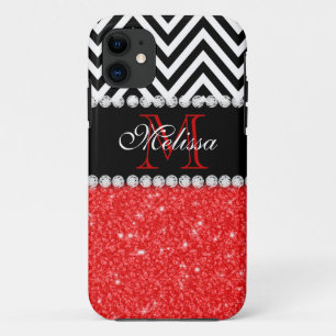 RED GLITTER BLACK CHEVRON MONOGRAMMED iPhone 11 HOESJE
