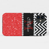 RED GLITTER BLACK CHEVRON MONOGRAMMED Case-Mate iPhone CASE (Achterkant (horizontaal))