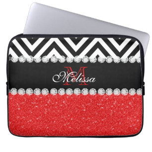RED GLITTER BLACK CHEVRON MONOGRAMMED LAPTOP SLEEVE