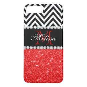 RED GLITTER BLACK CHEVRON STRIPES MONOGRAM Case-Mate iPhone CASE